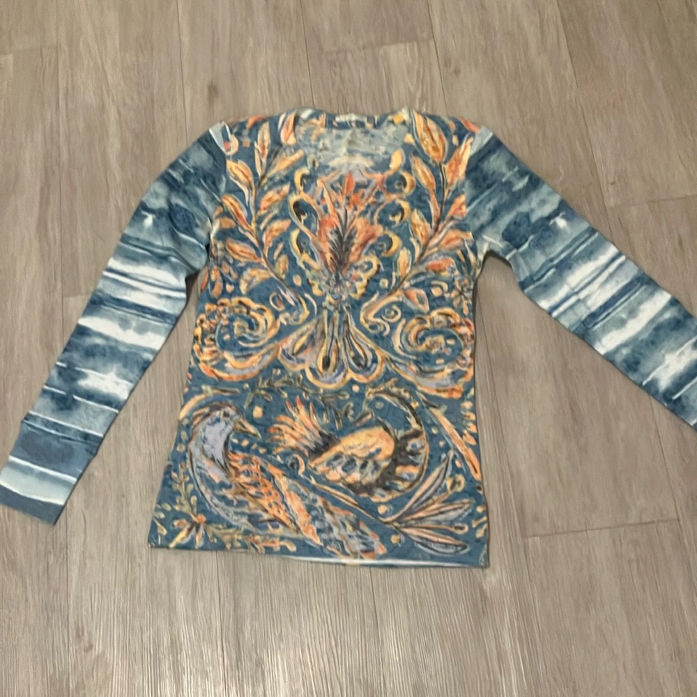 Whimsy Rose Blue and Orange Long Sleeve Shirt